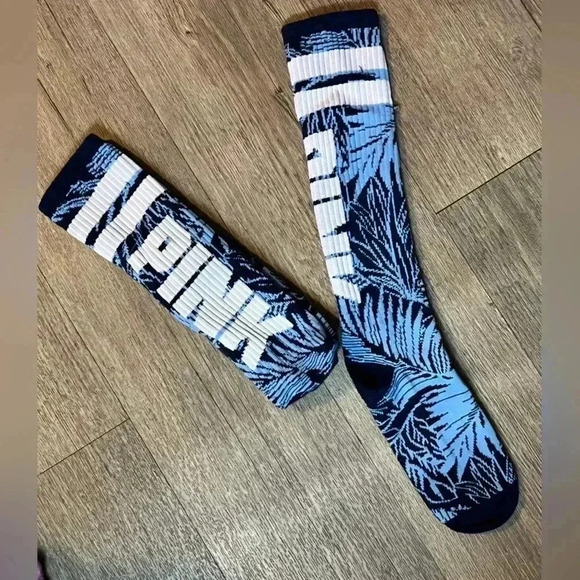 Victoria Secret Pink Tall Socks. Blue and White - Picture 1 of 4